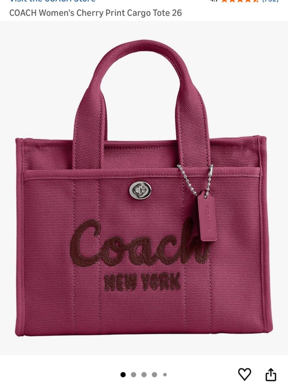 Coach Cargo Tote 26 Pink - Picture 6 of 8
